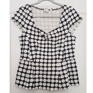 Anthropologie Postage Stamp Black and White Polka‎ Dot Top Size LP Cottage Reto